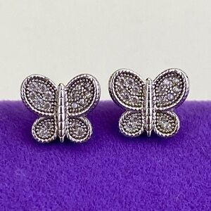 💛 Cute Sterling Silver CZ Butterfly Stud Earrings | Pavé Crystal Feminine